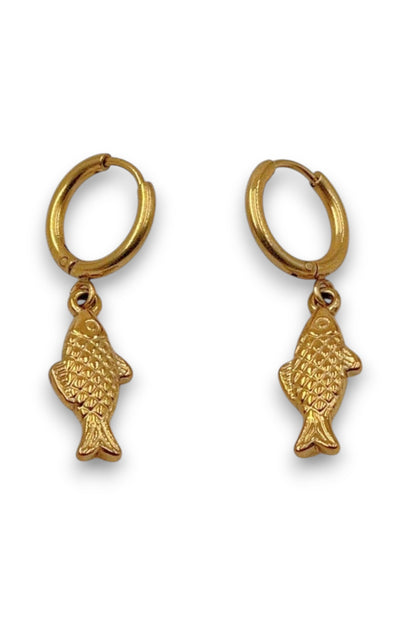 Boucles d’oreilles poisson en acier inoxydable doré – Bijou original, waterproof et hypoallergénique