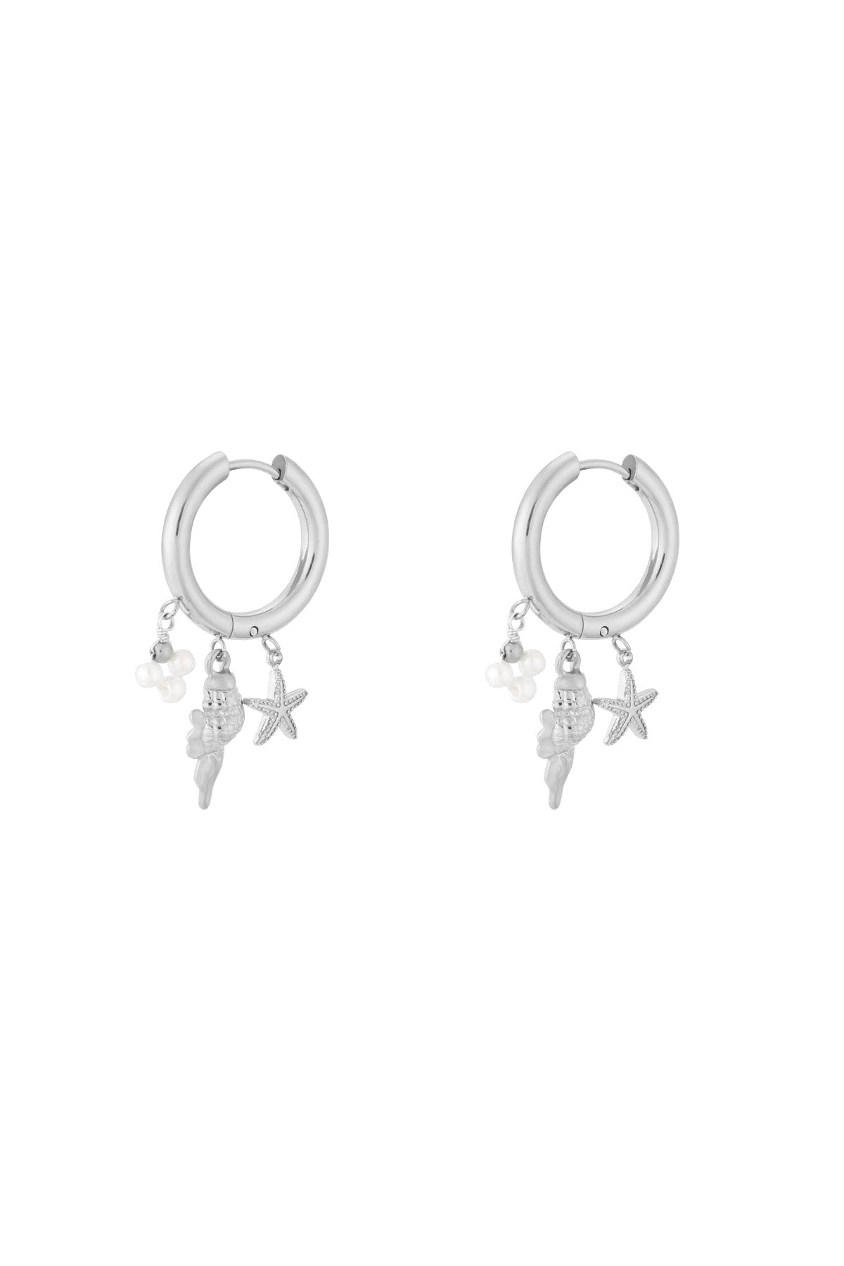 Boucles d’oreilles Coquillage, étoile de mer et perles en acier inoxydable
