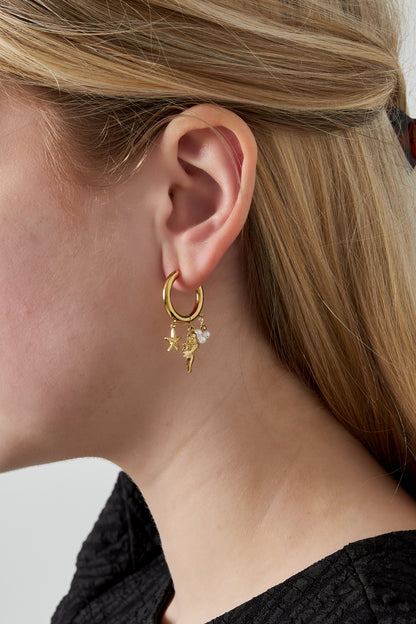 Boucles d’oreilles Coquillage, étoile de mer et perles en acier inoxydable