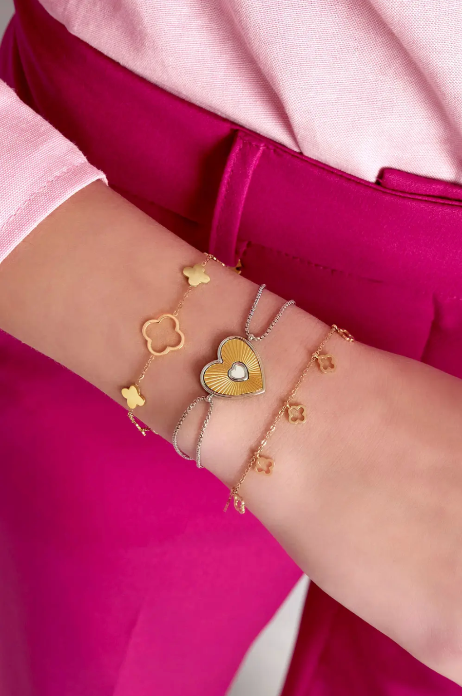 Bracelet Cœur Bicolore Femme – Bracelet Acier Inoxydable Argenté & Doré