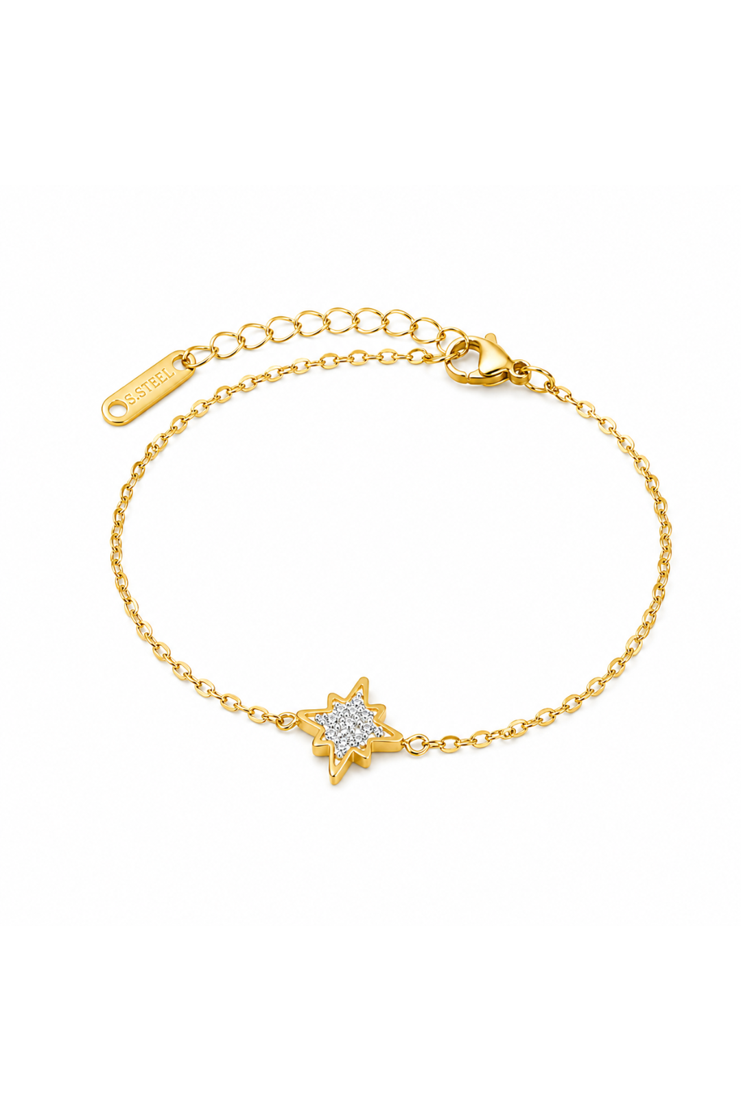 Bracelet Étoile Doré en Acier Inoxydable et Zircon