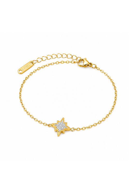 Bracelet Étoile Doré en Acier Inoxydable et Zircon