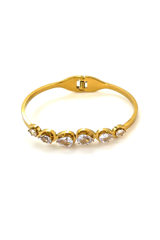 Bracelet Jonc Cristaux Goutte Doré en Acier Inoxydable