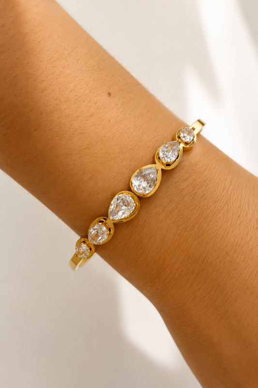 Bracelet Jonc Gouttes de Zircon Doré en Acier Inoxydable