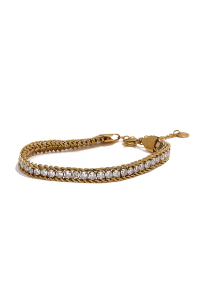 Bracelet Maille Cristaux Doré en Acier Inoxydable