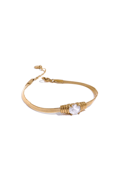 Bracelet Maille Serpent Doré en Acier Inoxydable et Zircon
