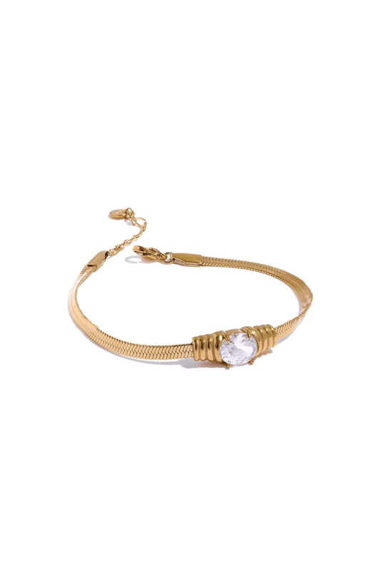 Bracelet Maille Serpent Doré en Acier Inoxydable et Zircon