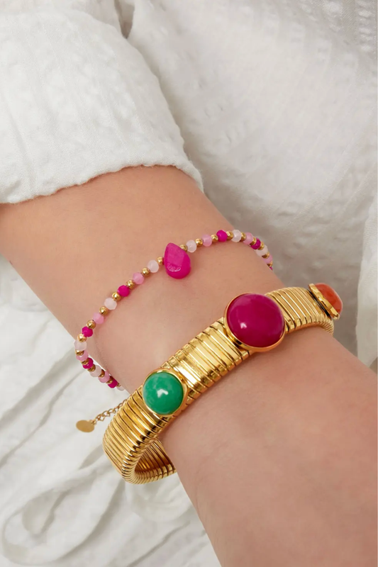 Bracelet Perles Fuchsia doré