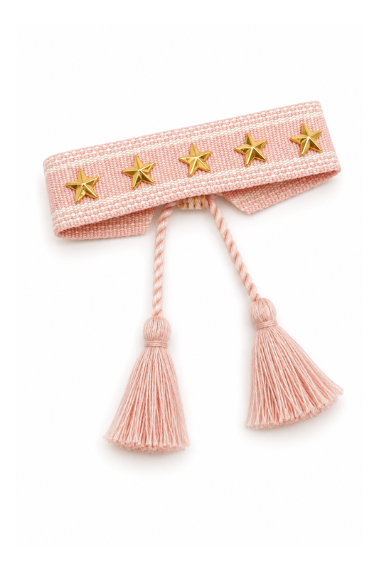 Bracelet Tissu Étoiles Rose à Pampilles