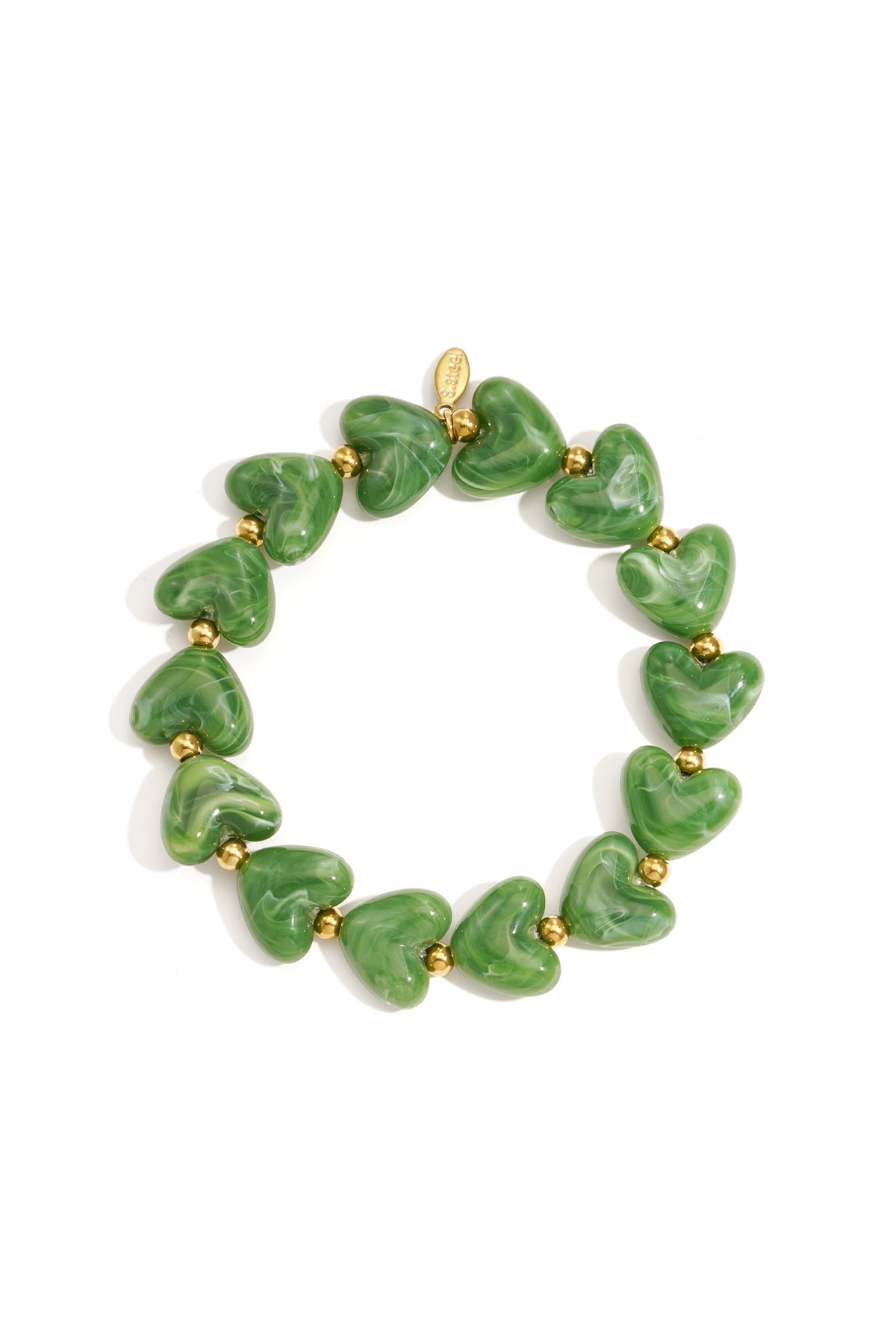 Bracelet_coeurs_en_acrylique_et_acier_inoxydable_vert_fonce