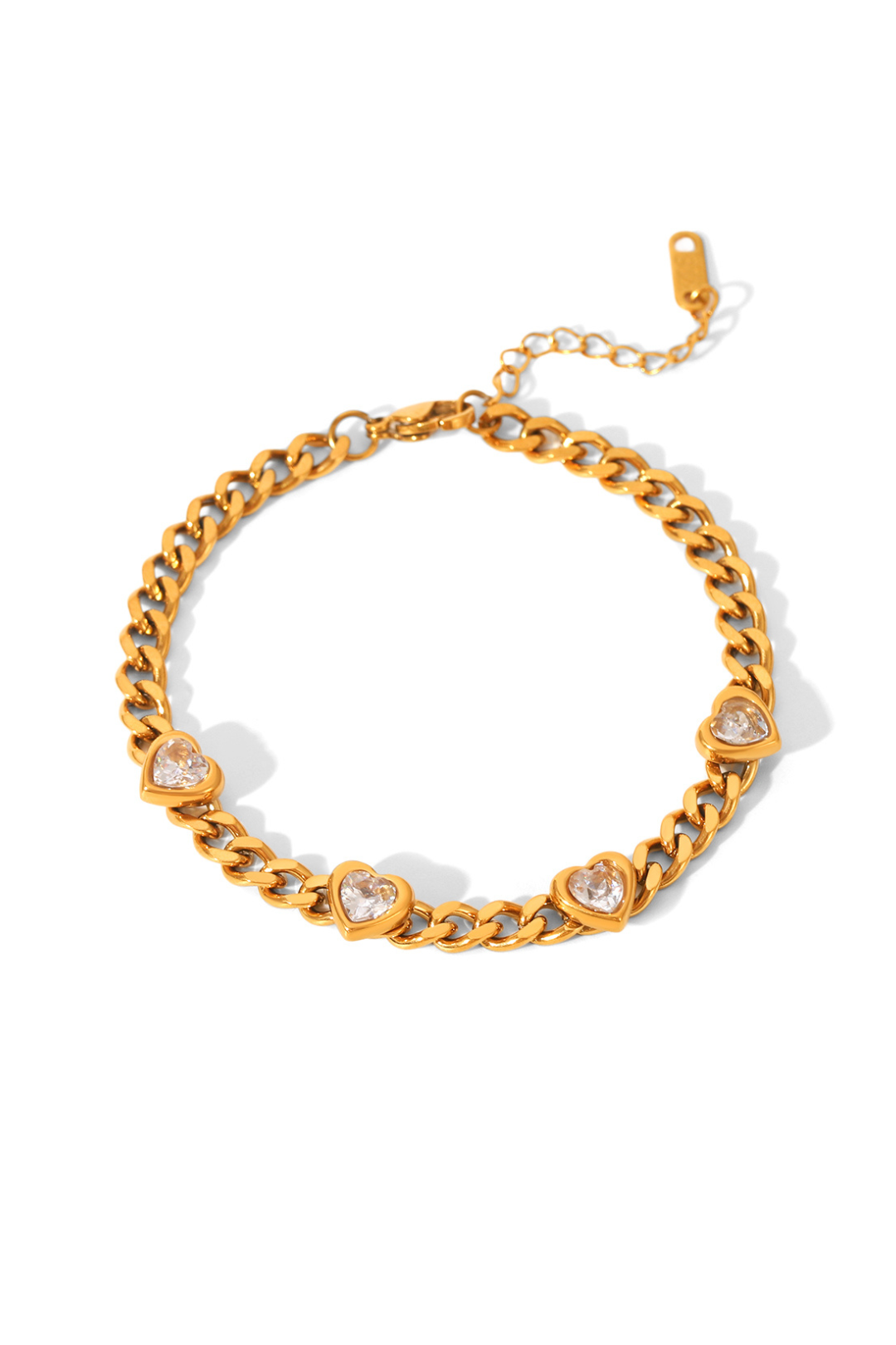 Bracelet chaîne dorée en acier inoxydable à cœurs zircon