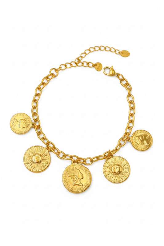 Bracelet charms médaillons solaires en acier inoxydable