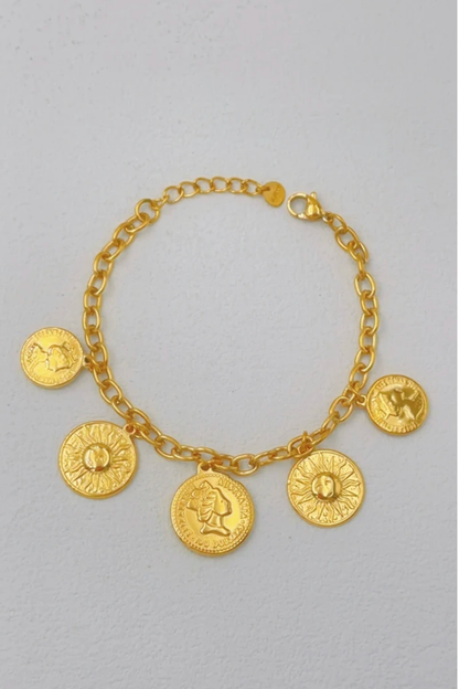 Bracelet charms médaillons solaires en acier inoxydable doré pour femme