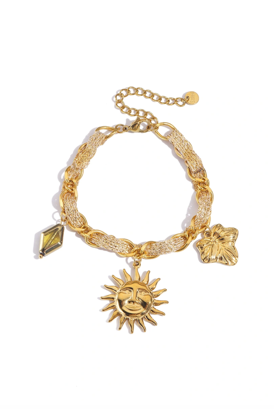 Bracelet charms soleil en acier inoxydable doré