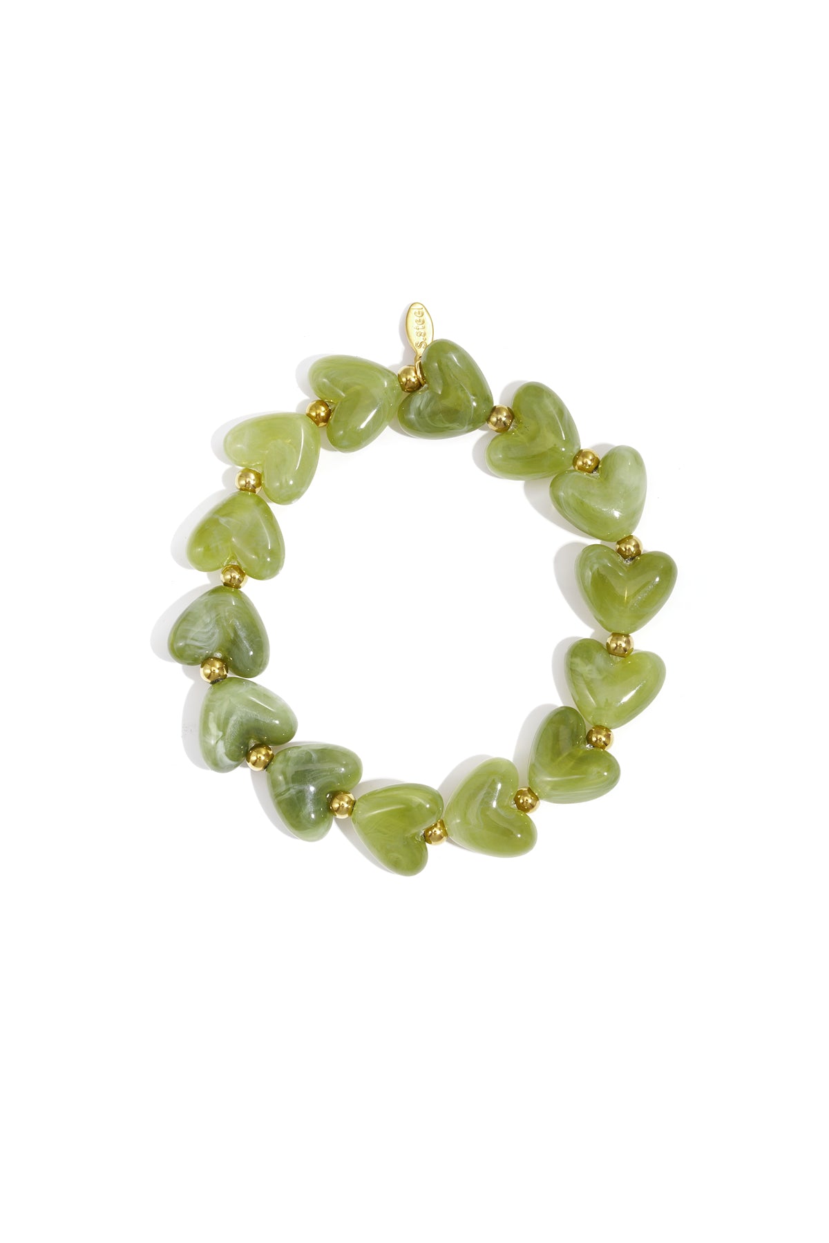 Bracelet coeurs en acrylique et acier inoxydable vert armee