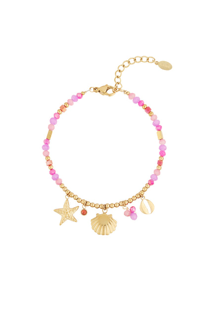 Bracelet de la mer fuchsia – Charms coquillages et perles