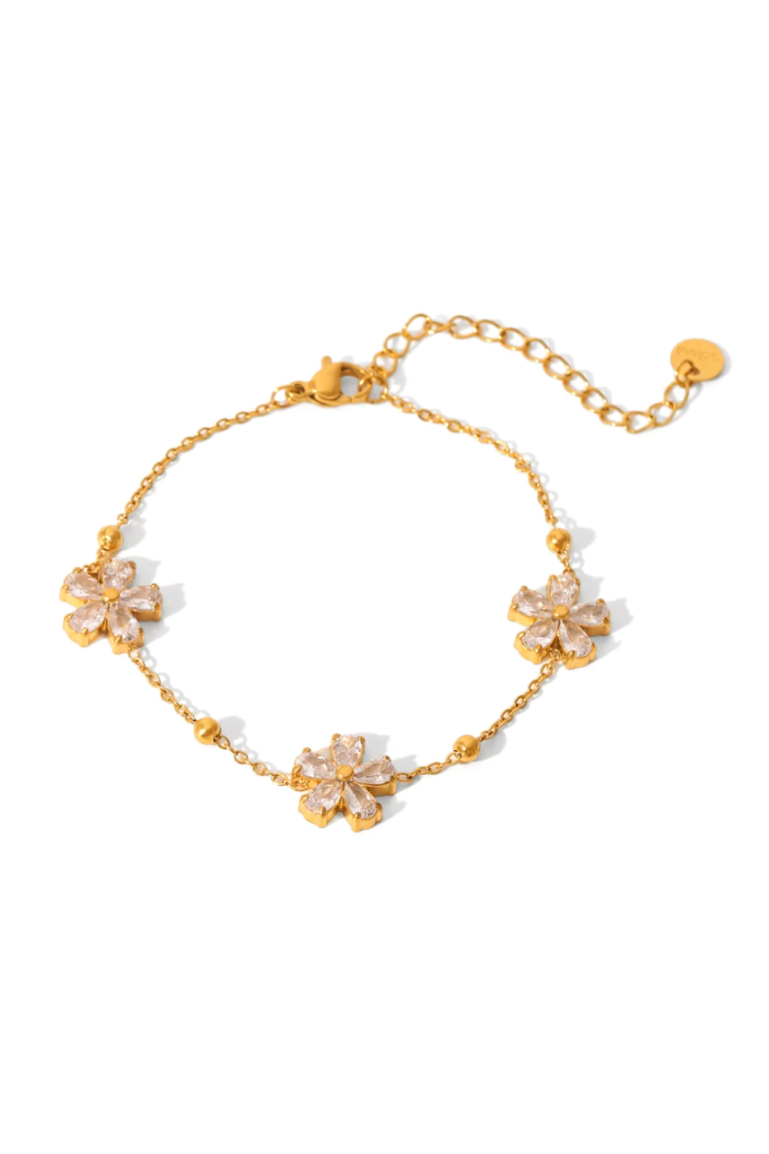 Bracelet dorées en acier inoxydable fleurs avec zircon