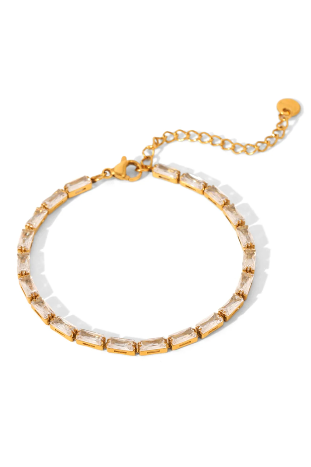 Bracelet doré rectangulaire en acier inoxydable et zircon
