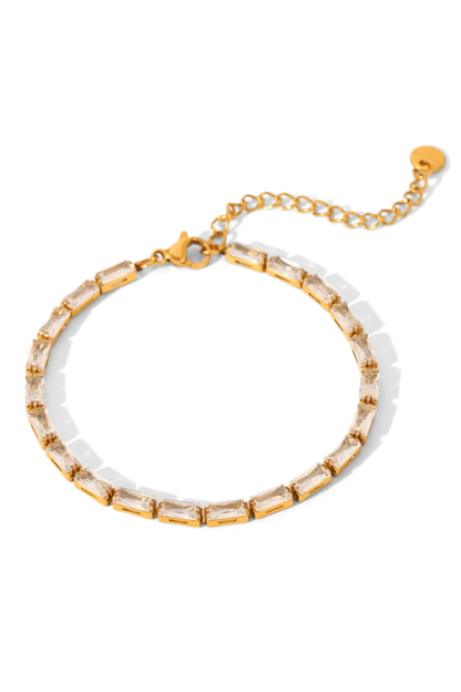 Bracelet doré rectangulaire en acier inoxydable et zircon
