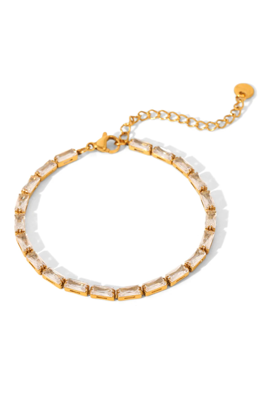 Bracelet doré rectangulaire en acier inoxydable et zircon