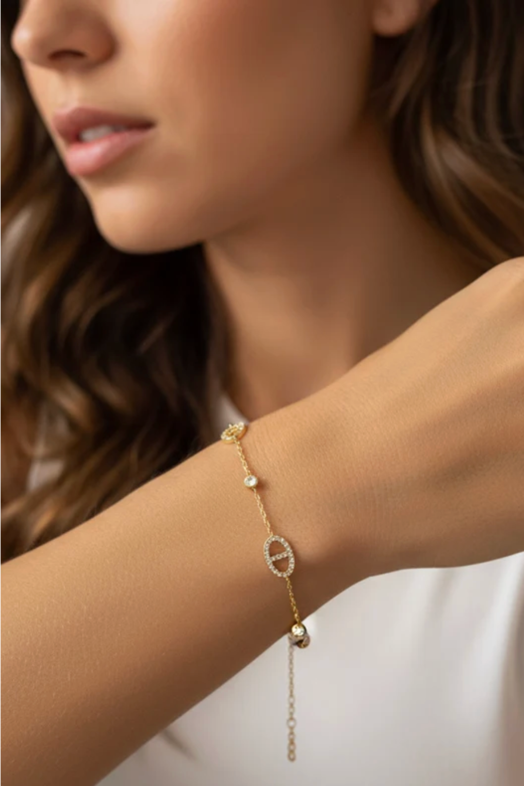 Bracelet en acier inoxydable – maillons ovales scintillants & zirconium