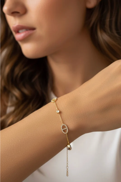 Bracelet en acier inoxydable – maillons ovales scintillants & zirconium