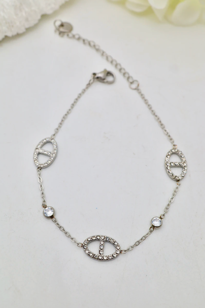 Bracelet en acier inoxydable – maillons ovales scintillants & zirconium