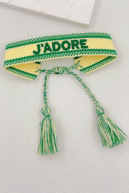 Bracelet en tissu “J’ADORE”