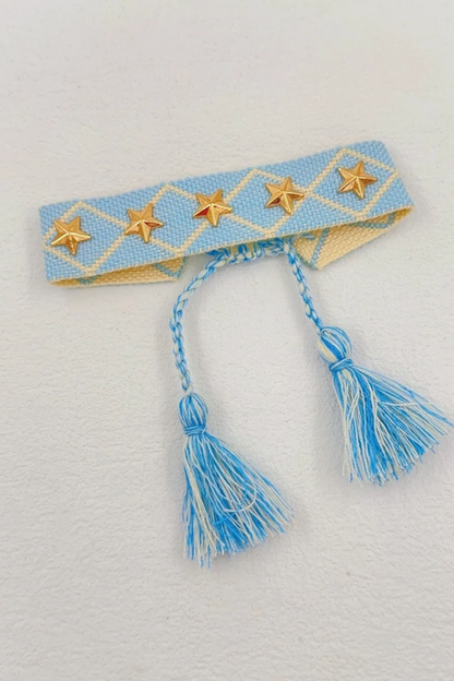 Bracelet en tissu brodé étoiles dorées