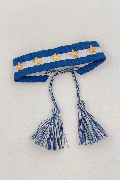 Bracelet en tissu brodé étoiles dorées