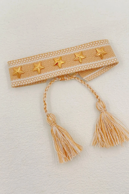 Bracelet en tissu brodé étoiles dorées