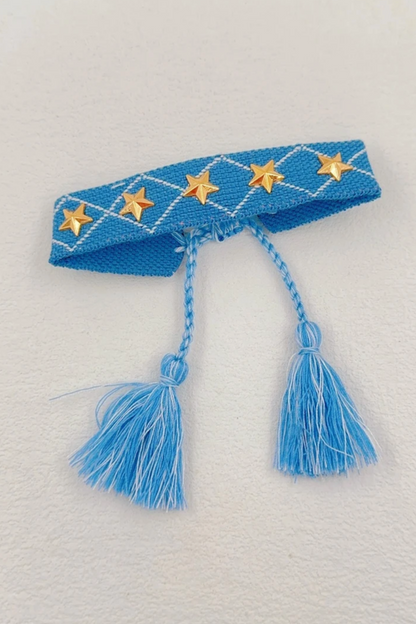 Bracelet en tissu brodé étoiles dorées