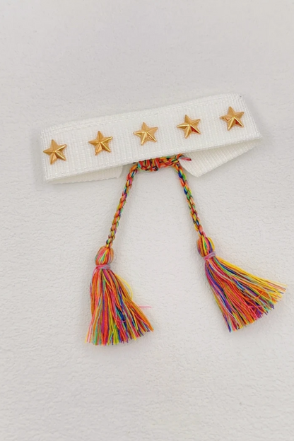 Bracelet en tissu brodé étoiles dorées