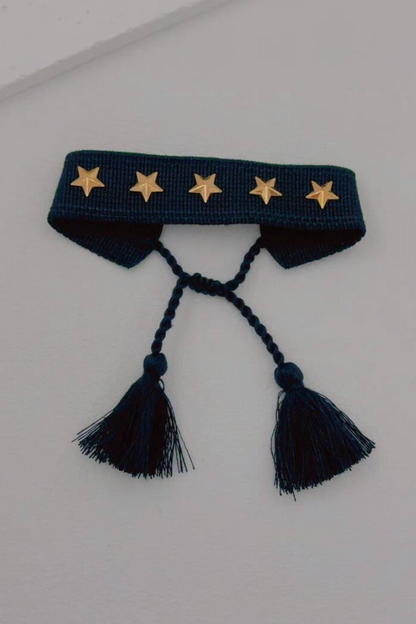 Bracelet en tissu brodé étoiles dorées