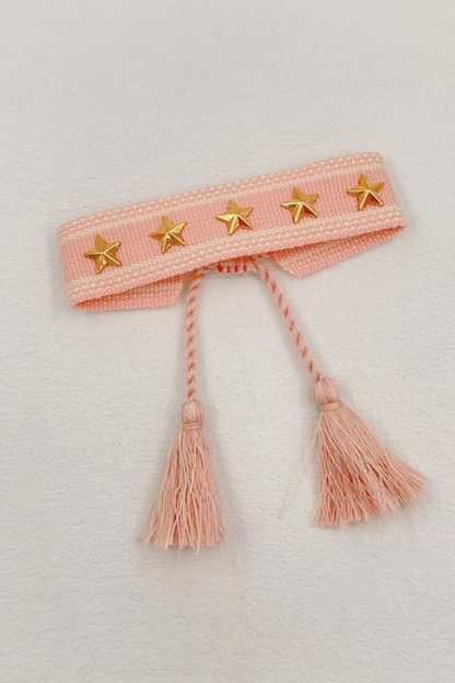 Bracelet en tissu brodé étoiles dorées