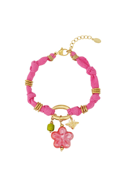 Bracelet fleur fuchsia en acier inoxydable