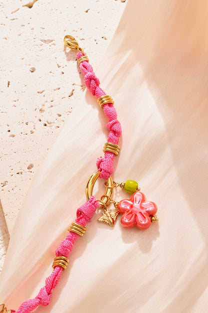 Bracelet fleur fuchsia en acier inoxydable