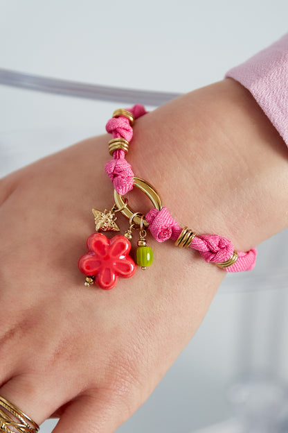 Bracelet fleur fuchsia en acier inoxydable