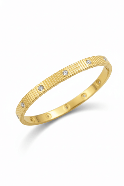 Bracelet jonc doré en acier inoxydable strié