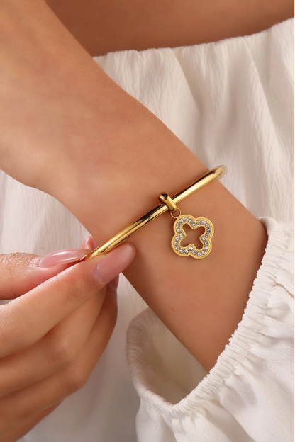 Jonc acier inoxydable breloque trèfle porte-bonheur