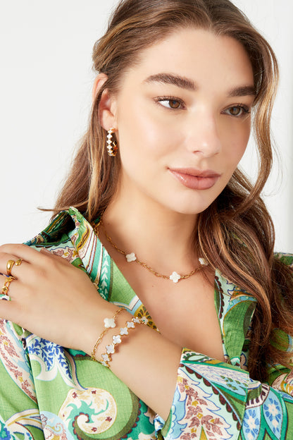 Bracelet trèfles blanc doré en acier inoxydable