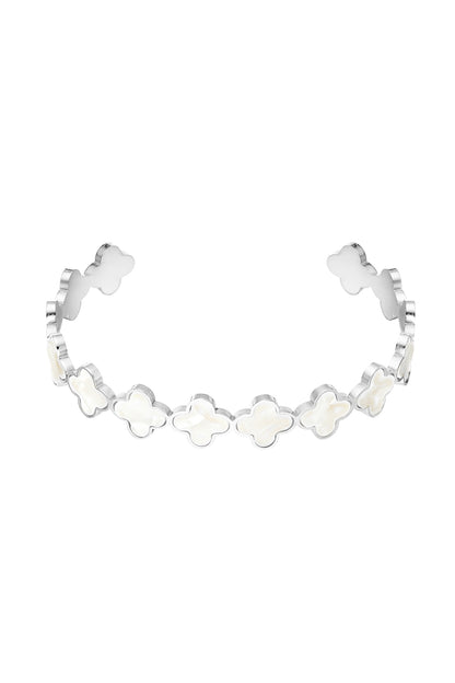 Bracelet trèfles blanc doré en acier inoxydable