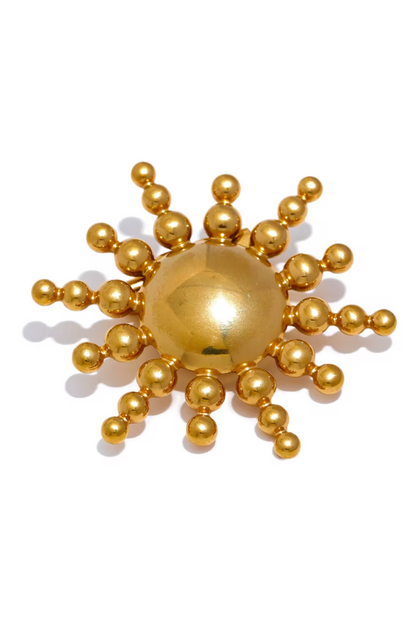 Broche Solaire Dorée en Acier Inoxydable – Bijou Étanche et Antirouille pour Accessoiriser vos Tenues