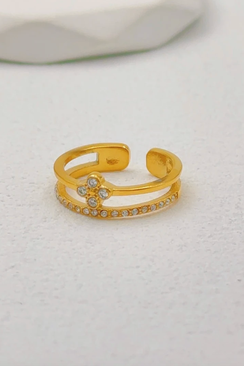 Bague réglable en acier inoxydable doré motif floral