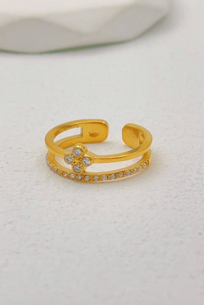 Bague réglable en acier inoxydable doré motif floral