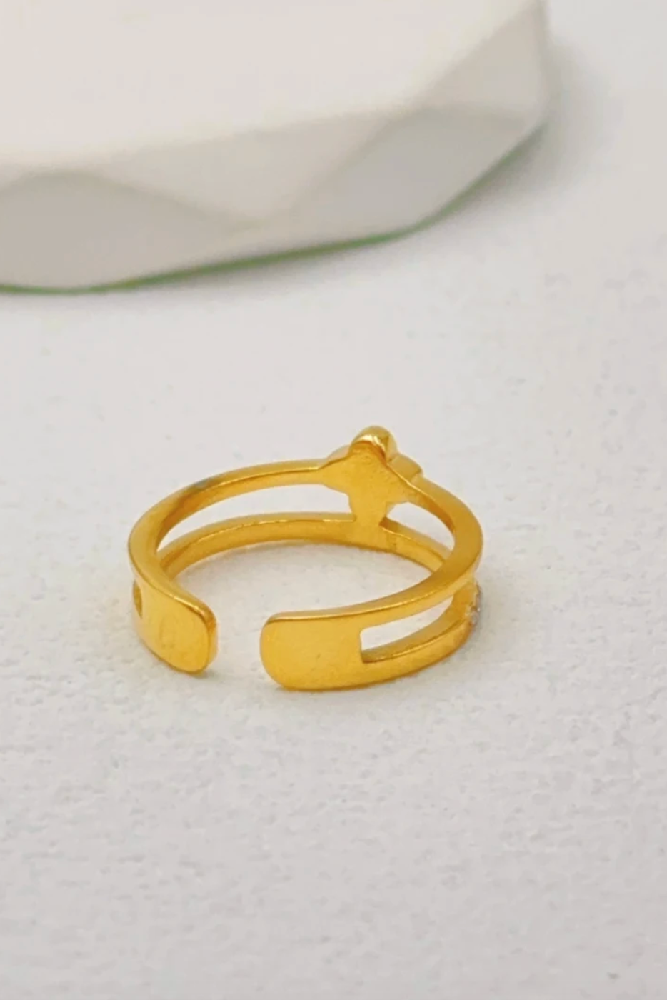 Bague réglable en acier inoxydable doré motif floral