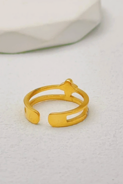 Bague réglable en acier inoxydable doré motif floral