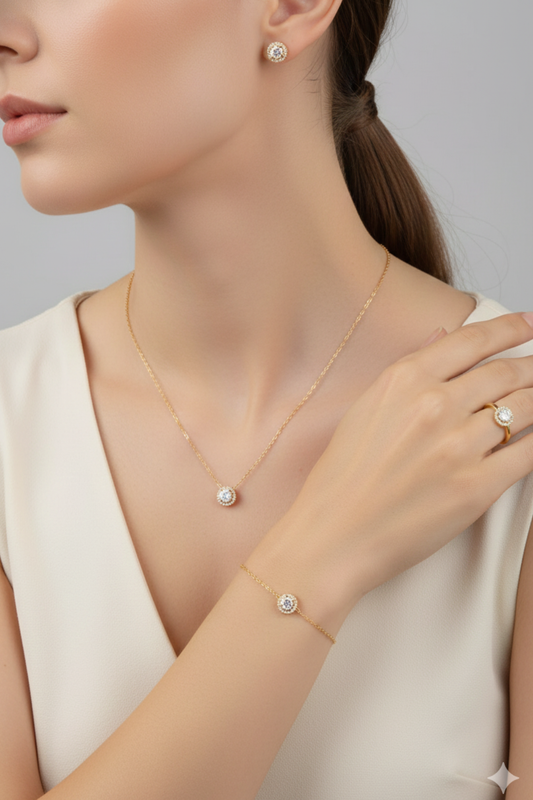 Coffret bijoux en acier inoxydable avec pendentif rond strass