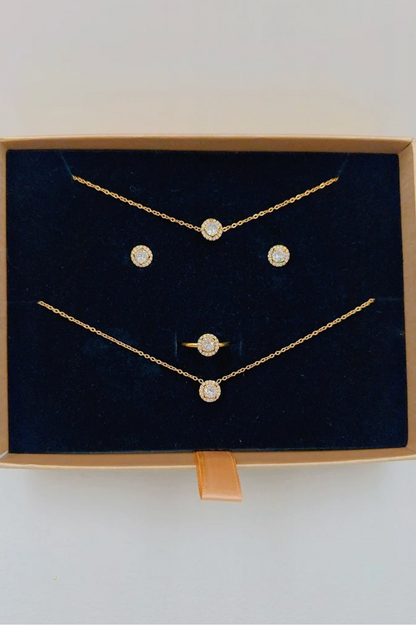 Coffret bijoux en acier inoxydable avec pendentif rond strass