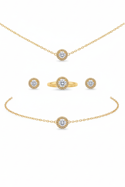 Coffret bijoux en acier inoxydable avec pendentif rond strass